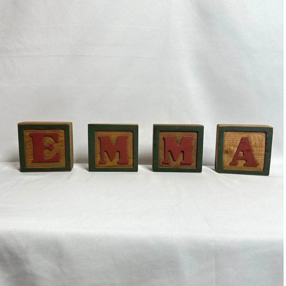 Vintage Wooden Letter Blocks EMMA Name Decor Rustic Nursery Shelf Display